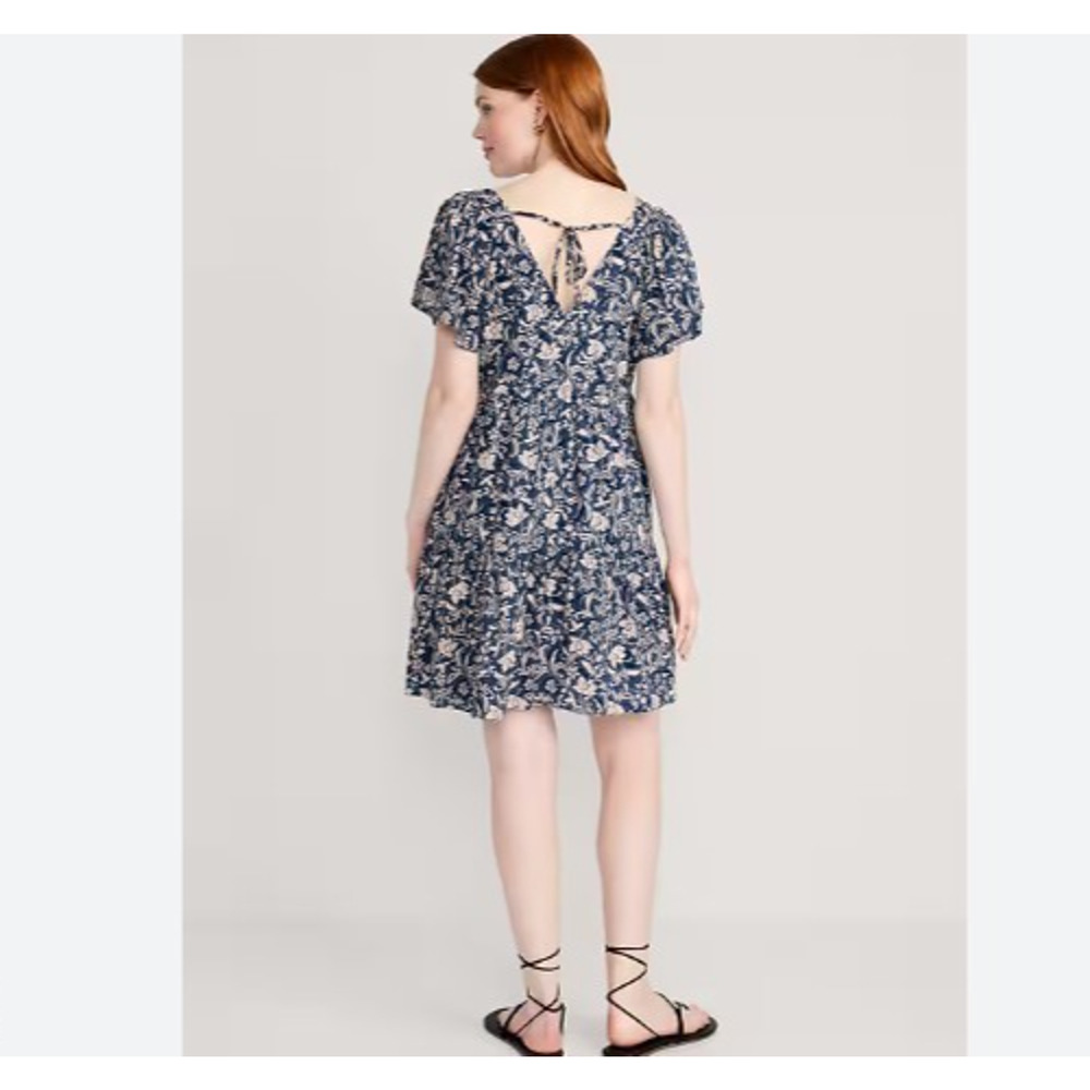 Old Navy Tiered Swing Dress Floral Ruffle Peasant Cottagecore Blue Womens XL - Picture 3 of 16